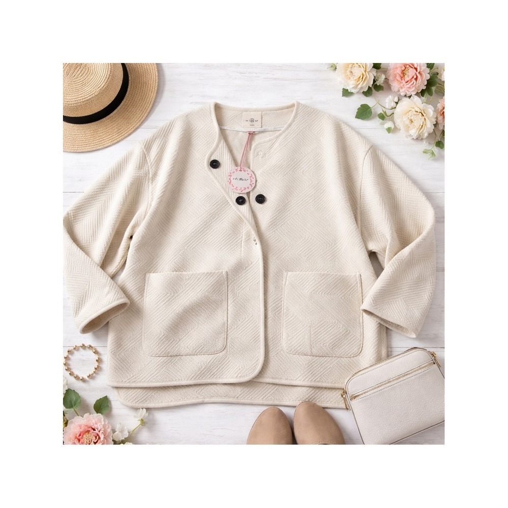 Umgee Cream Quilted‎ Textured Button Front Jacket Women Large K8936 New
